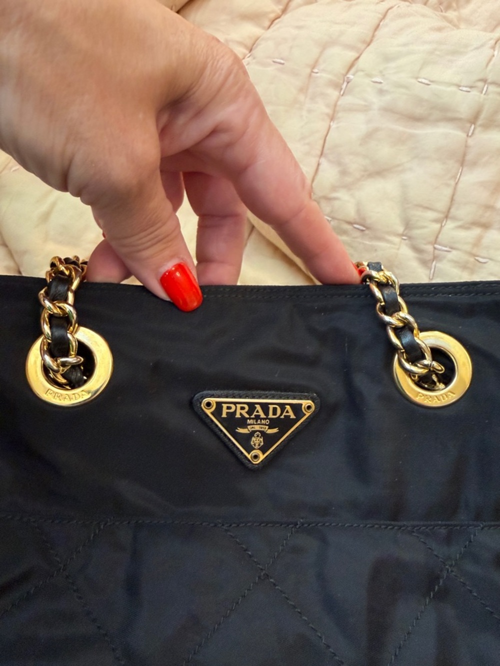 PradaBlack Quilted Nylon Shoulder Bag with Gold Chain Handles!⭐️Open to Offers - Picture 11 of 14